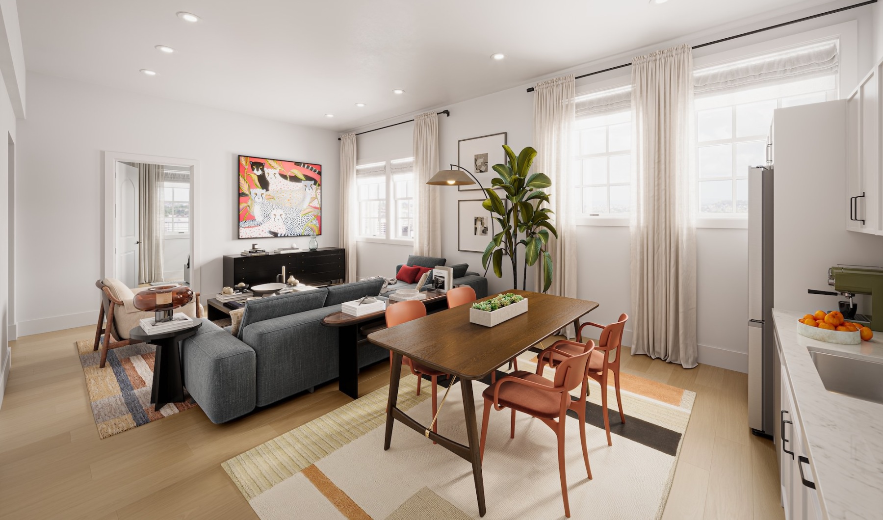 Open space living area with natural lighting