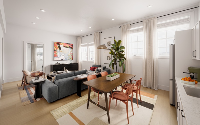 Open space living area with natural lighting