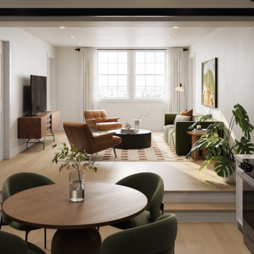 Open space living area with natural lighting