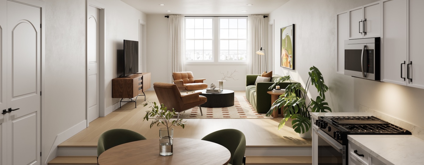 Open space living area with natural lighting
