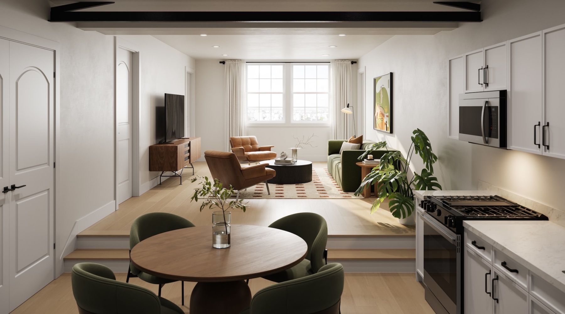 Open space living area with natural lighting