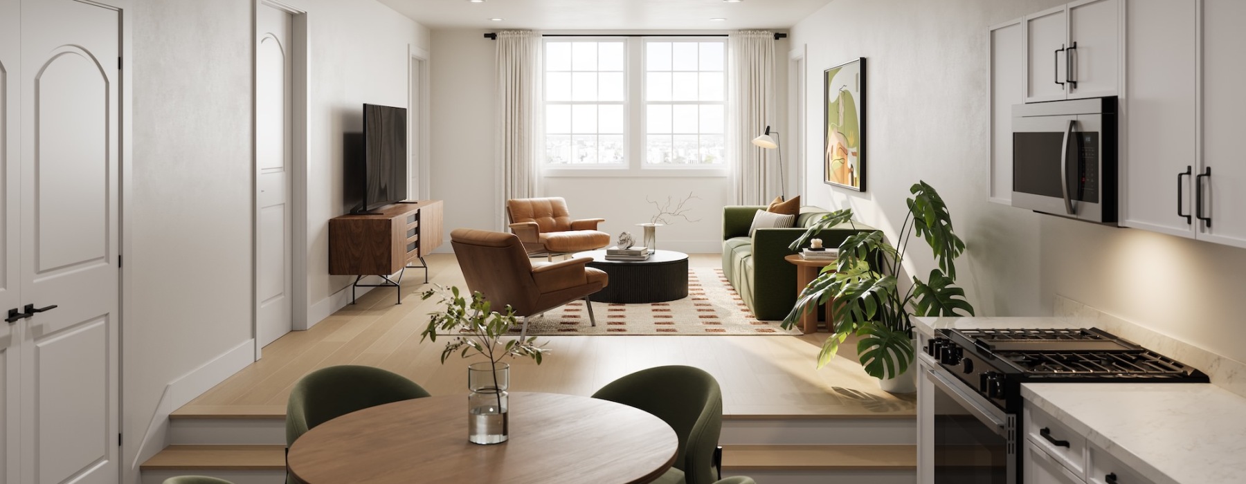 Open space living area with natural lighting